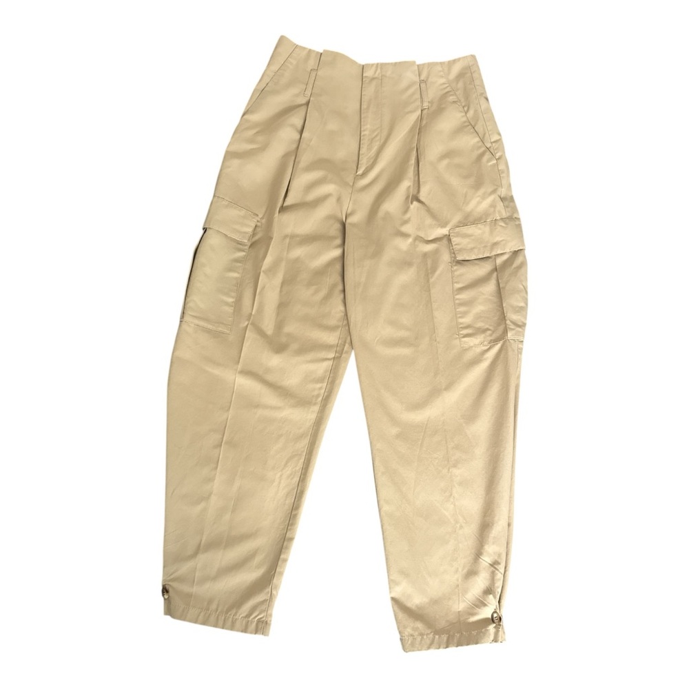 ZARA Women’s Baggy Cargo Pants Khaki High Waist Utility Pockets Streetwear Sz M - Picture 2 of 9